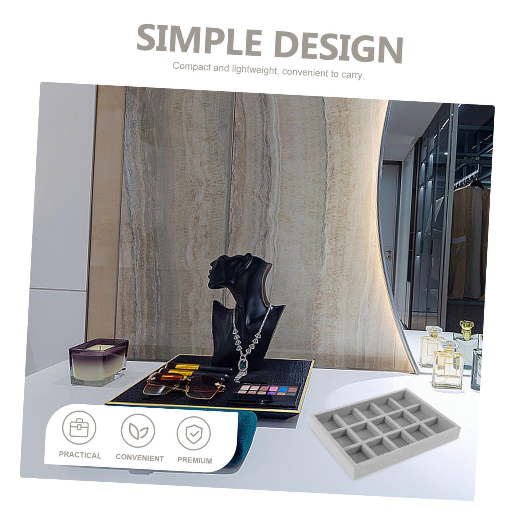 BESPORTBLE Bandeja Organizadora para Joyas de 4 Piezas Material de Terciopelo Diseño de 15 Compartimentos para Anillos y Pendientes Adecuado para Tienda de Joyería o Uso en Casa