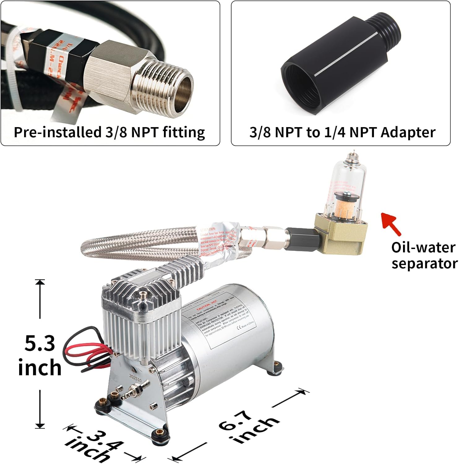 12V 150PSI Air Horn Suspension Compressor Kit Heavy Duty 3/8 NPT Mini Onboard with 1/4 NPT Adapter for Car Train Truck Horn/Bag/Suspension Silver