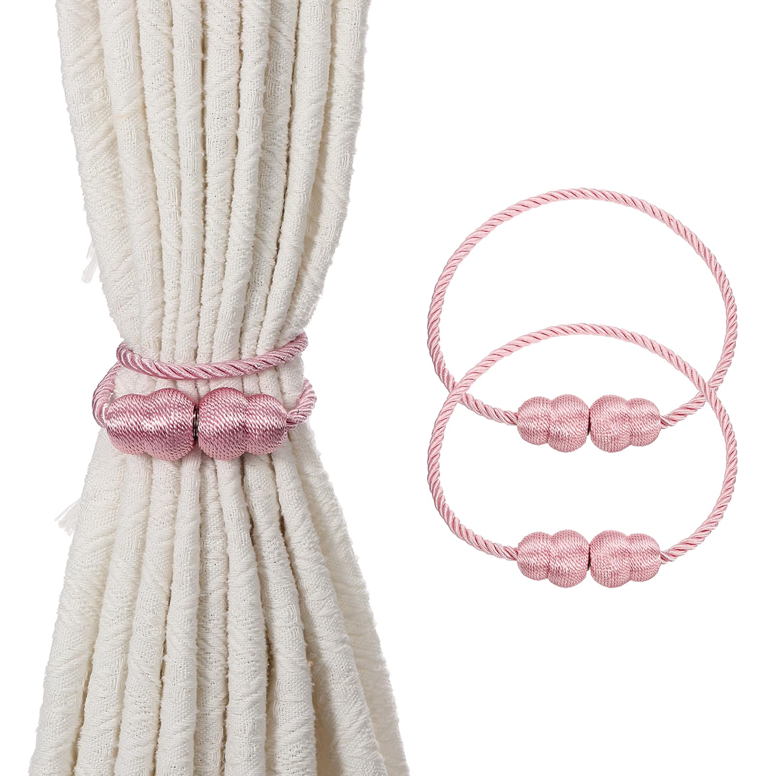 sourcing map 2Pcs Magnetic Curtain Tiebacks, Elegant Weave Curtain Tie Backs Decorative Window Treatment Holdbacks for Drape Home Bedroom Living Room Office Decoration, Pink