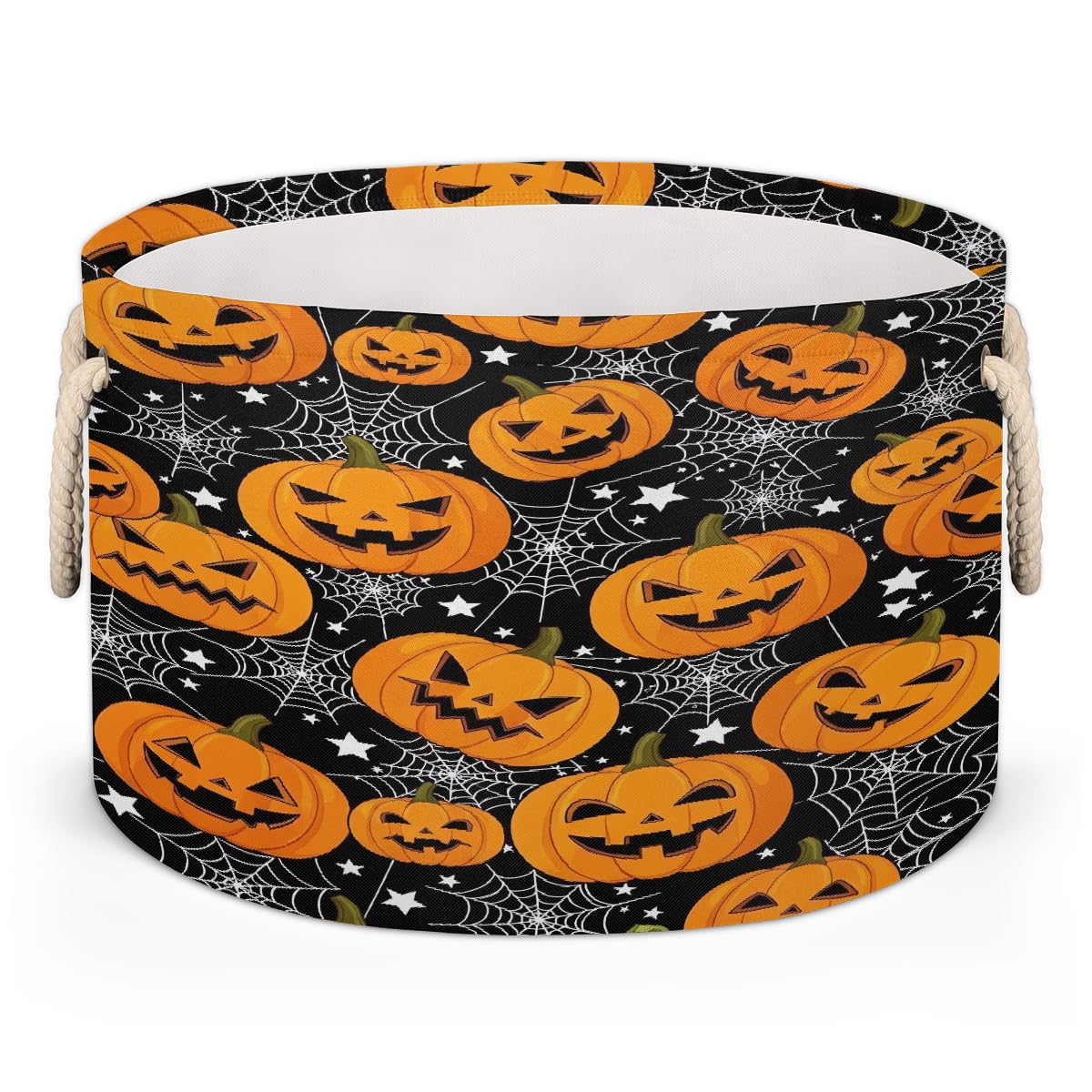 Grand panier rond Halloween en toile d'araignée pliable pour ranger la chambre