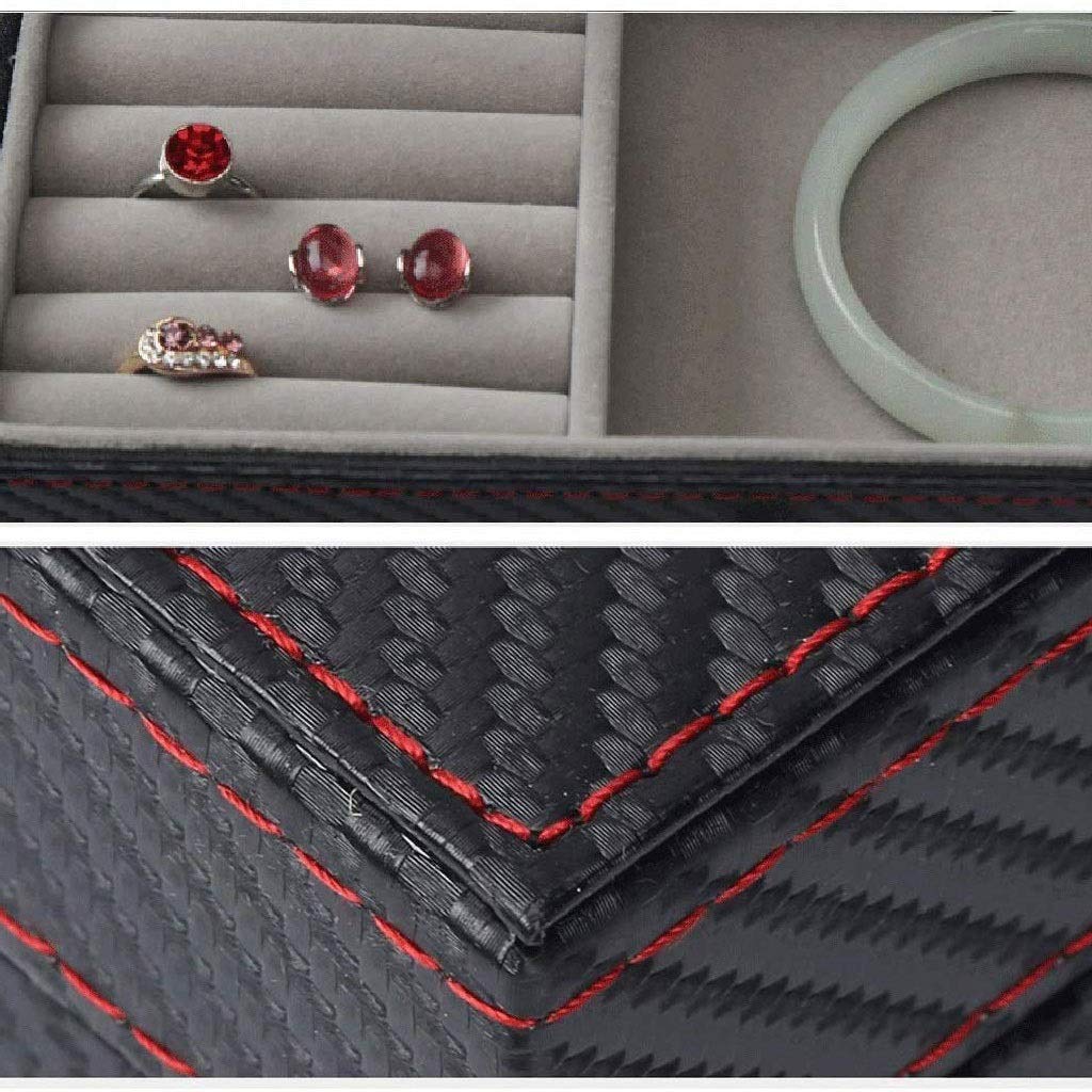 Schmuckschatulle – Uhrenbox-Organizer mit Valet-Schublade – Metallscharnier, Karbonfaser-Design, Weiß, Schwarz Present