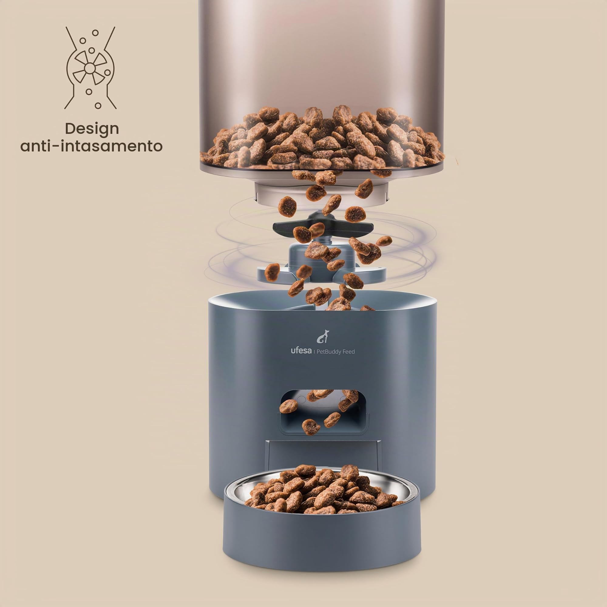 Ufesa Dispenser Automatico di Cibo per Animali 3L, Programmabile fino a 4 Pasti Giornalieri, Acciaio Inox, Cavo Antimorso, Sistema Anti-ostruzione, Chiusura di Sicurezza per Bambini e Allarme Sonoro