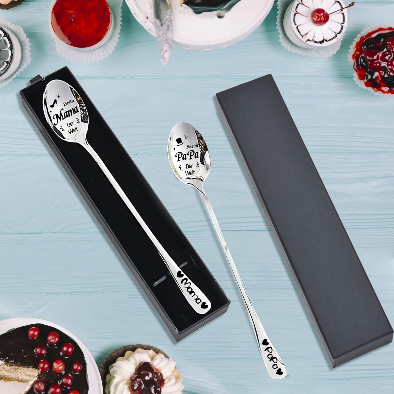 Graviertes Kaffeelöffel-Set – 22,9 Cm, Edelstahl, Mit 'LOVE YOU MORE' Gravur, Ideal Für Geschenke