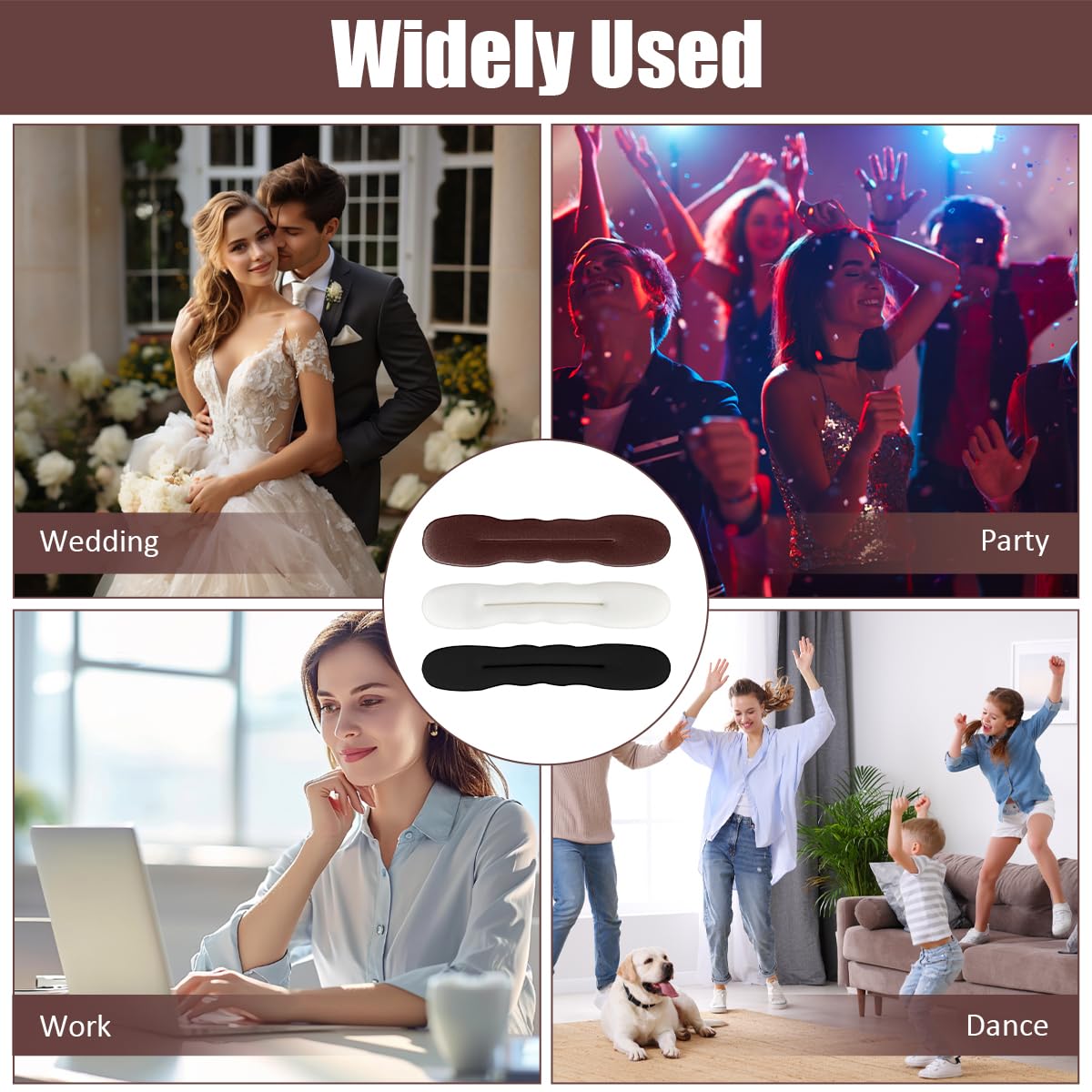 6 sztuk magicznych koków do włosów, Hair Bun Maker, ulepszone klipsy gąbkowe do włosów, maker koków do włosów, stylizacja włosów donut bun, dla kobiet i dziewcząt (3 duże 3 małe) (czarny, biały