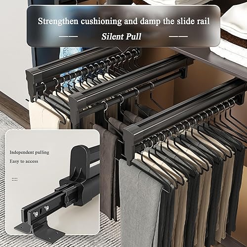 Miniatura 5 de Percha de acero inoxidable extraíble para ropa, barra ajustable para armario, barra de perchero para pantalones, 55.1 lbs, negro, 10.236 in