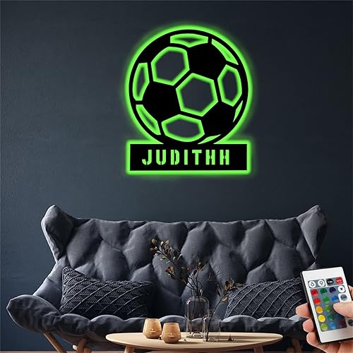 Letrero con nombre de fútbol, placa de luz LED de noche de fútbol, 16 colores, luz de pared de neón, regalos de fútbol para papá, marido, hijo (16
