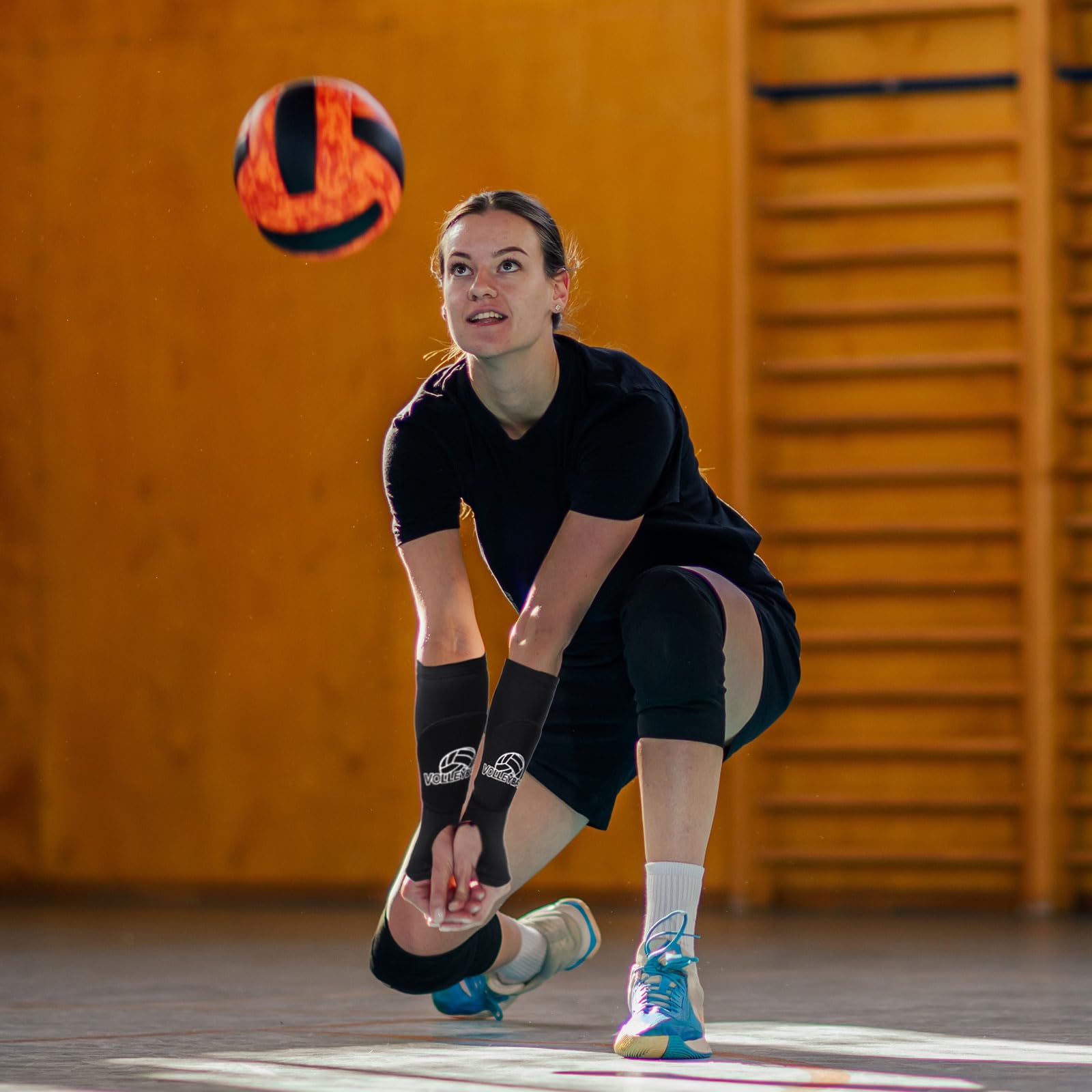 PATIKIL Manicotti Pallavolo, 4pz Manicotti Avambraccio Passanti con Cuscinetti Protezione Protezioni per Foro Pollice per Giovani Uomini Donne, 2 Multicolore