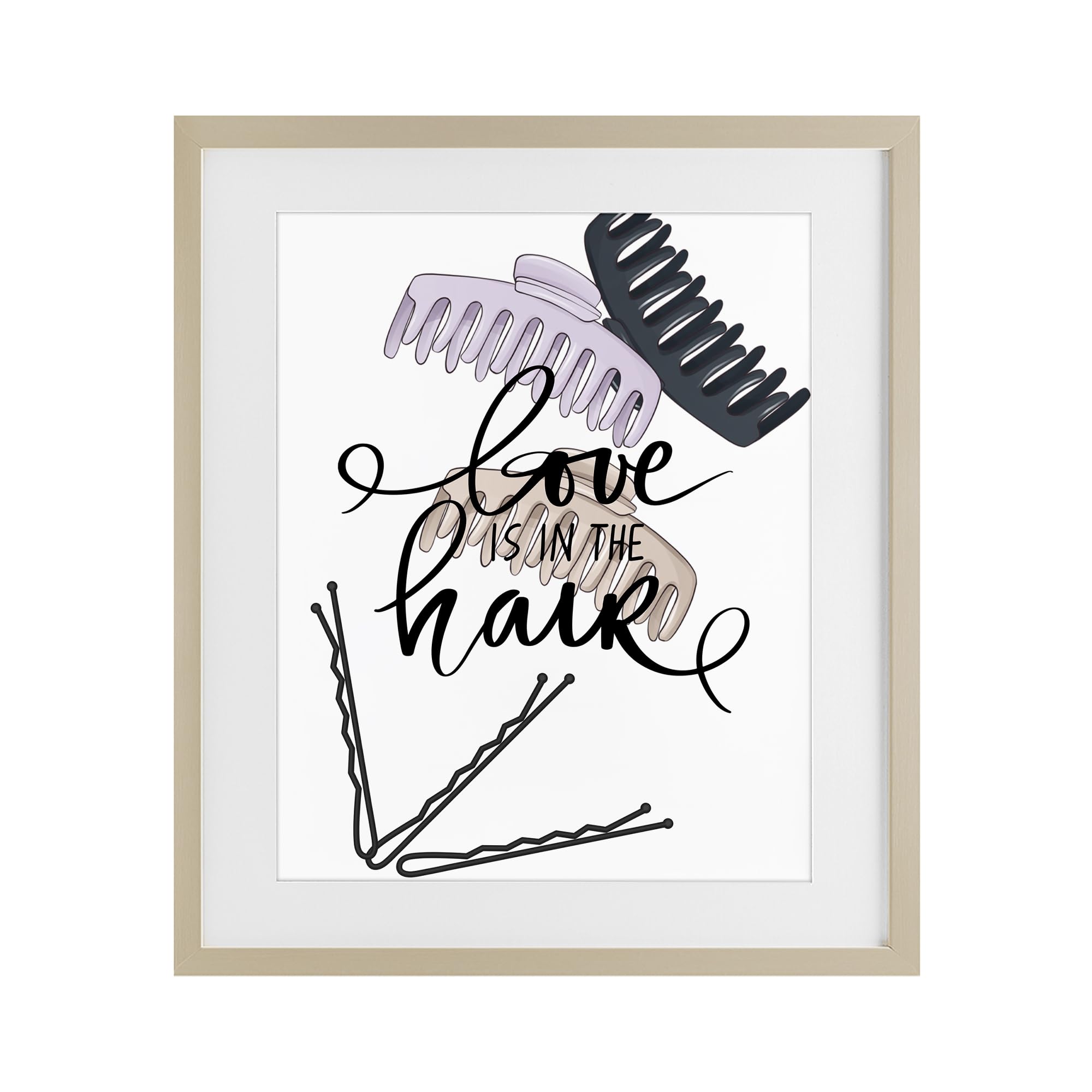 Stupell Industries 'Love Is In The Hair', Framed Print Under Glass, Brown, 17 x 21 Inches, Easy to Hang and Sturdy, Made in USA, by Jesse Keith
