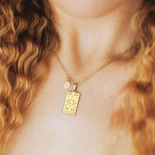 Miniatura 2 de Collar de signo del zodiaco para mujer, colgante de tarjeta de tarot de constelación de doble cara, acero inoxidable, dorado, impermeable, no se