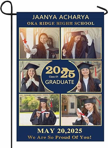 Bandera de jardín de graduación personalizada con nombre e imagen, fabricada en Estados Unidos, 3 tamaños, letrero de graduación personalizado para