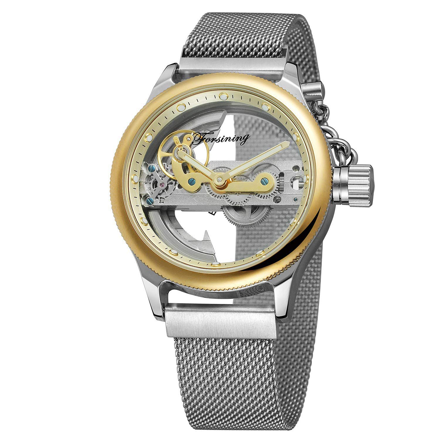 MASTOP Reloj de pulsera mecánico automático para hombre, esqueleto transparente, cuerda automática, de lujo, para hombre