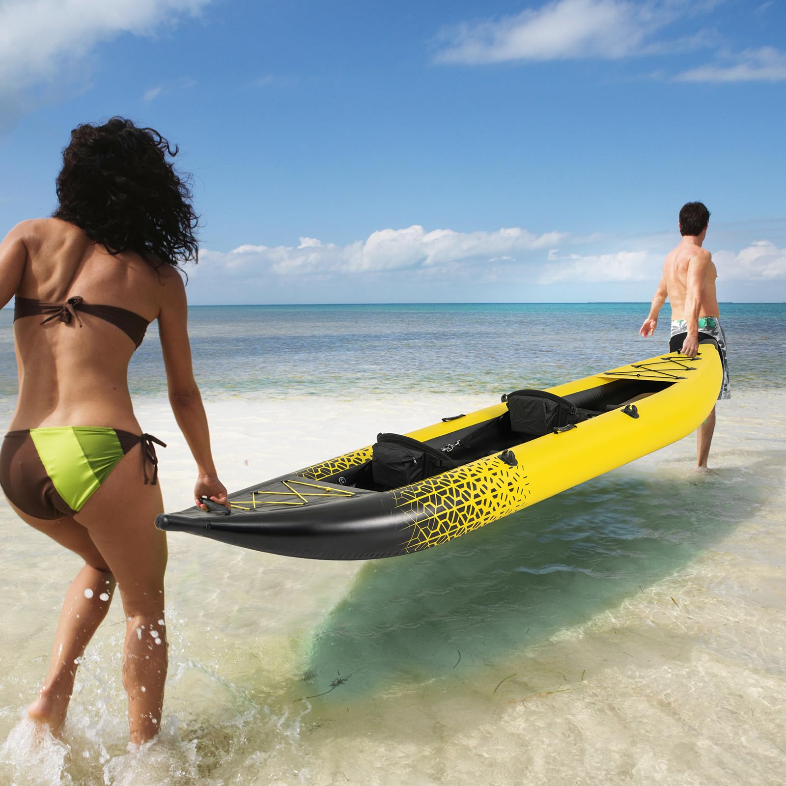 S AFSTAR Kayak inflable, canoa para 2 personas con capacidad de 230 kg, suelo de puntada caída, todos los accesorios y bolsa de transporte, kayak grande de 12 pies para pesca, camping y exploración