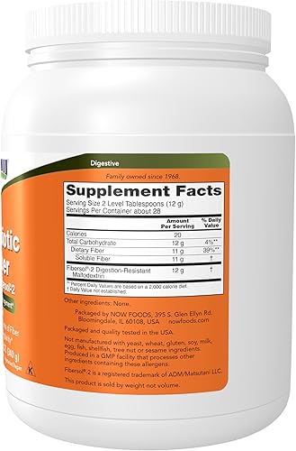 Miniatura 2 de NOW Foods Suplementos, fibra prebiótica con Fibersol-2, derivada de maíz No-GMO, polvo, 12 onzas