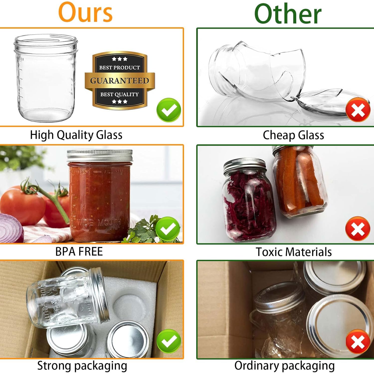 Buy Mason Jars 16 oz Wide Mouth, 4 Pack 16 Ounce Clear Glass ...
