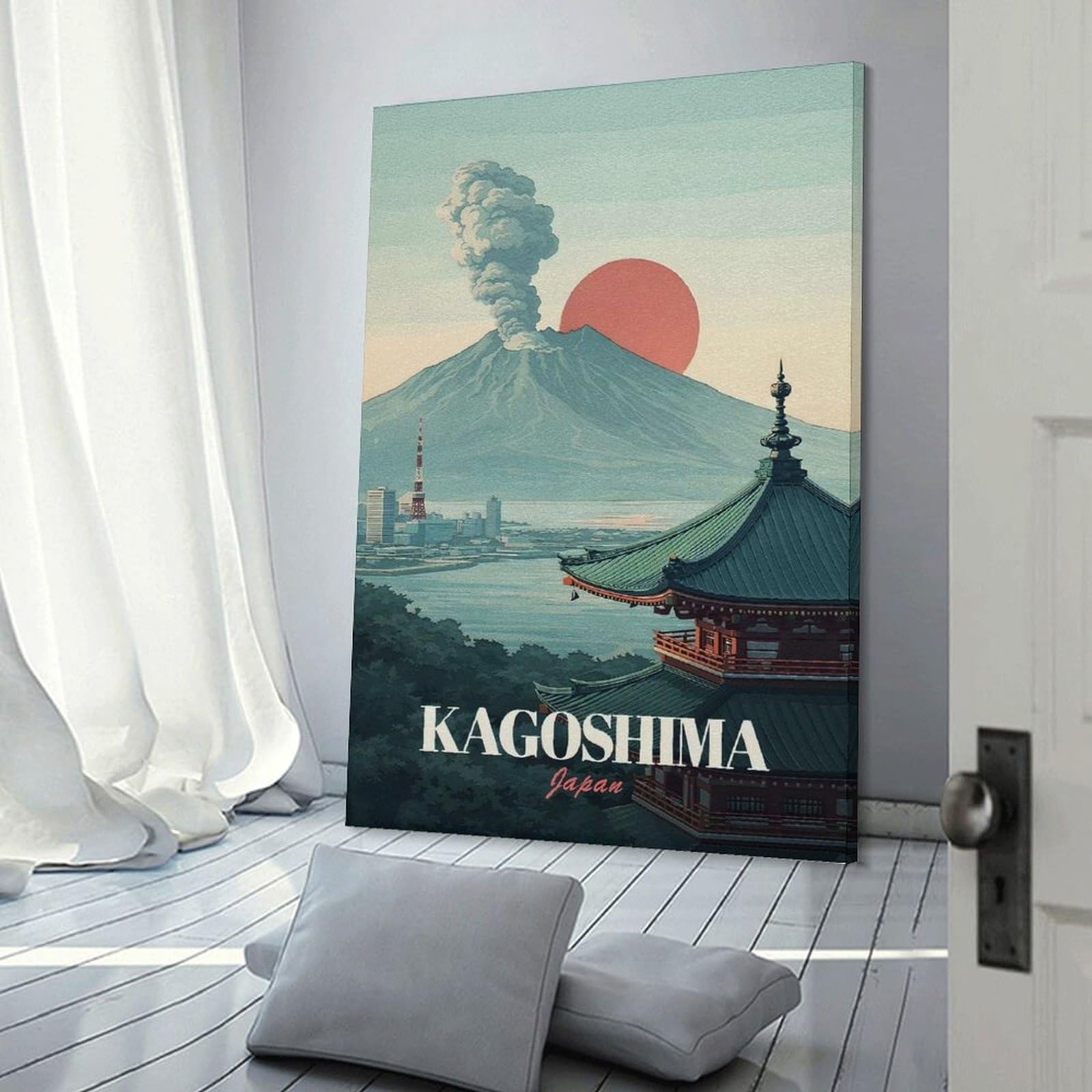 Junmoney Kagoshima Japan Travel Canvas Wall Decor, 12x18inch(30x45cm), for Lounge Decor, Bedroom Walls Or Flats, Eye Catching Artwork for Blank Walls