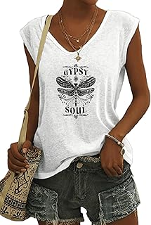 Womens Top Gypsy Soul Butterfly Print V Neck Tank Casual Sleeveless Tank Top for Summer