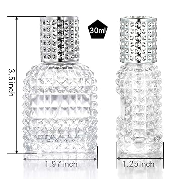 2 Pack 30ml Refillable Clear Glass Fine Mist Empty Spray Perfume Bottles, Atomizer Spray Bottle With 4 kinds of perfume dispenser (Silver cap and Gold cap)