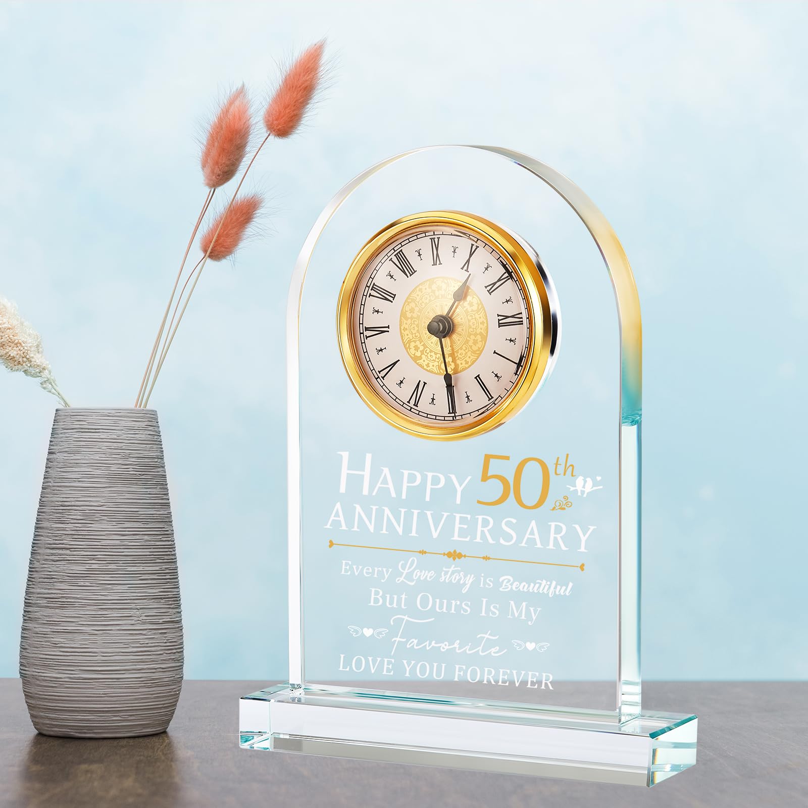 JXOUYDAD 50th Anniversary Wedding Gifts, Desk Table Clock, Happy 50th Anniversary Romantic Gifts for Couple, Parents, Wife, Husband, Friends