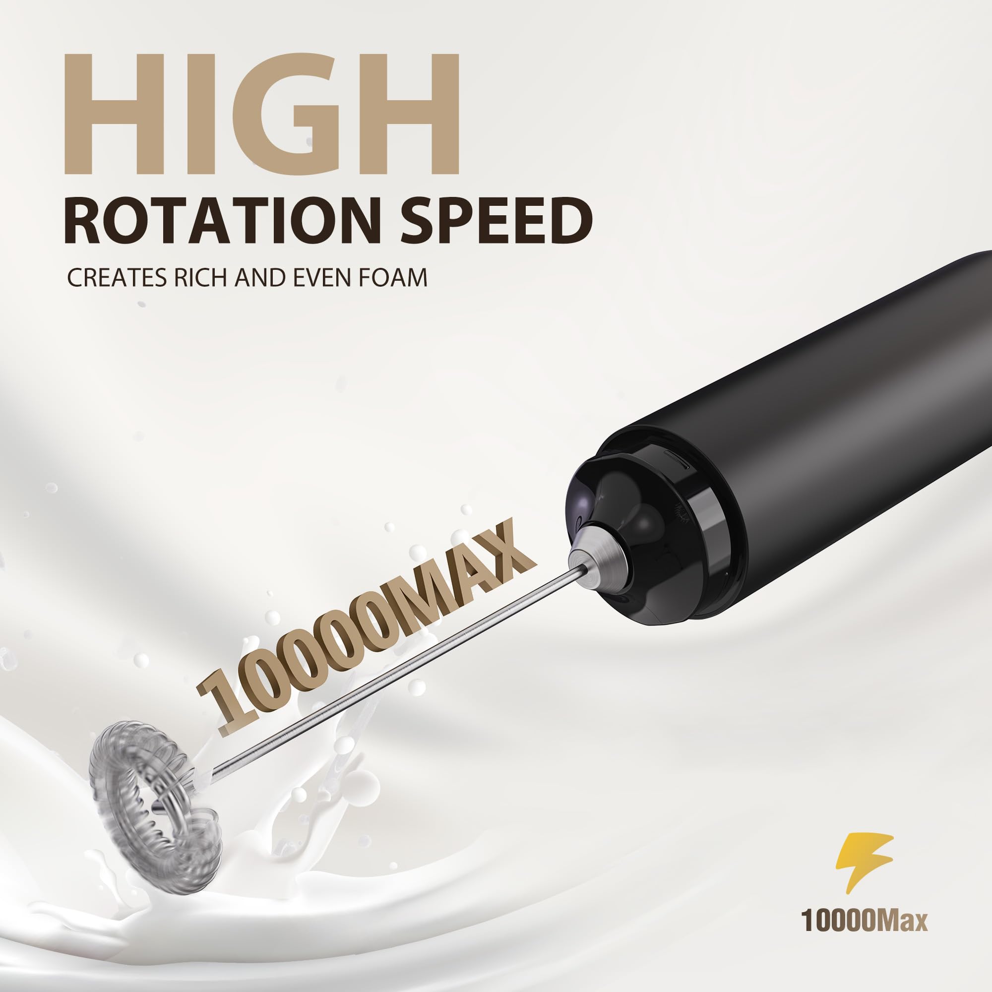 CMICE Black Milk Frother Wand, Electric Foam Maker Frother Wand, Hand Mixer for Lattes, Stainless Steel Mixing Head, Detachable for Cleaning, Cappuccino - Kitchen Gift