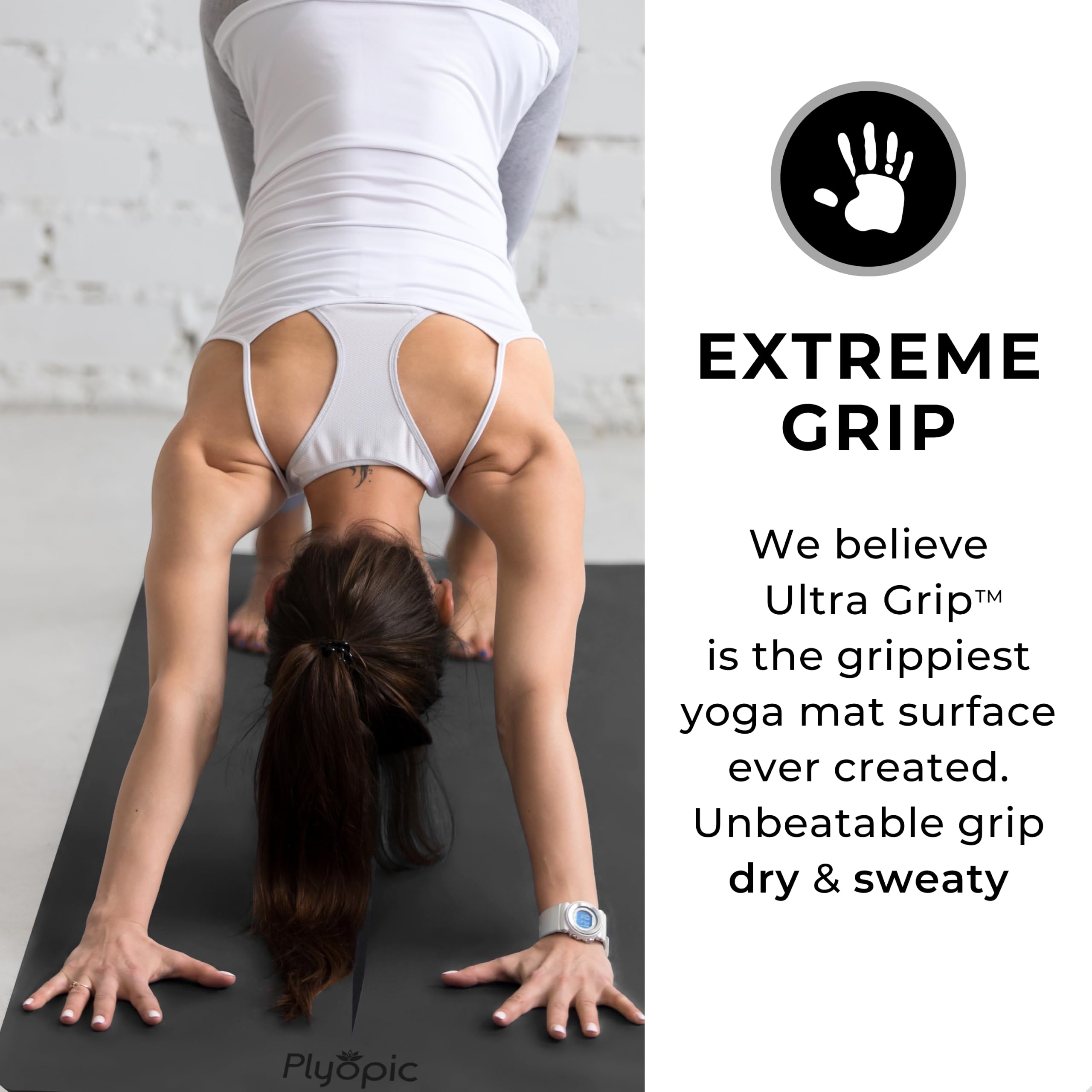 Plyopic Tapis de Yoga Ultra-Grip Pro | Antiderapant EXTREME - Prise Seche et Humide - Ligne d'Alignement - Pour le Yoga, Pilates, Exercice, Bikram et Hot yoga