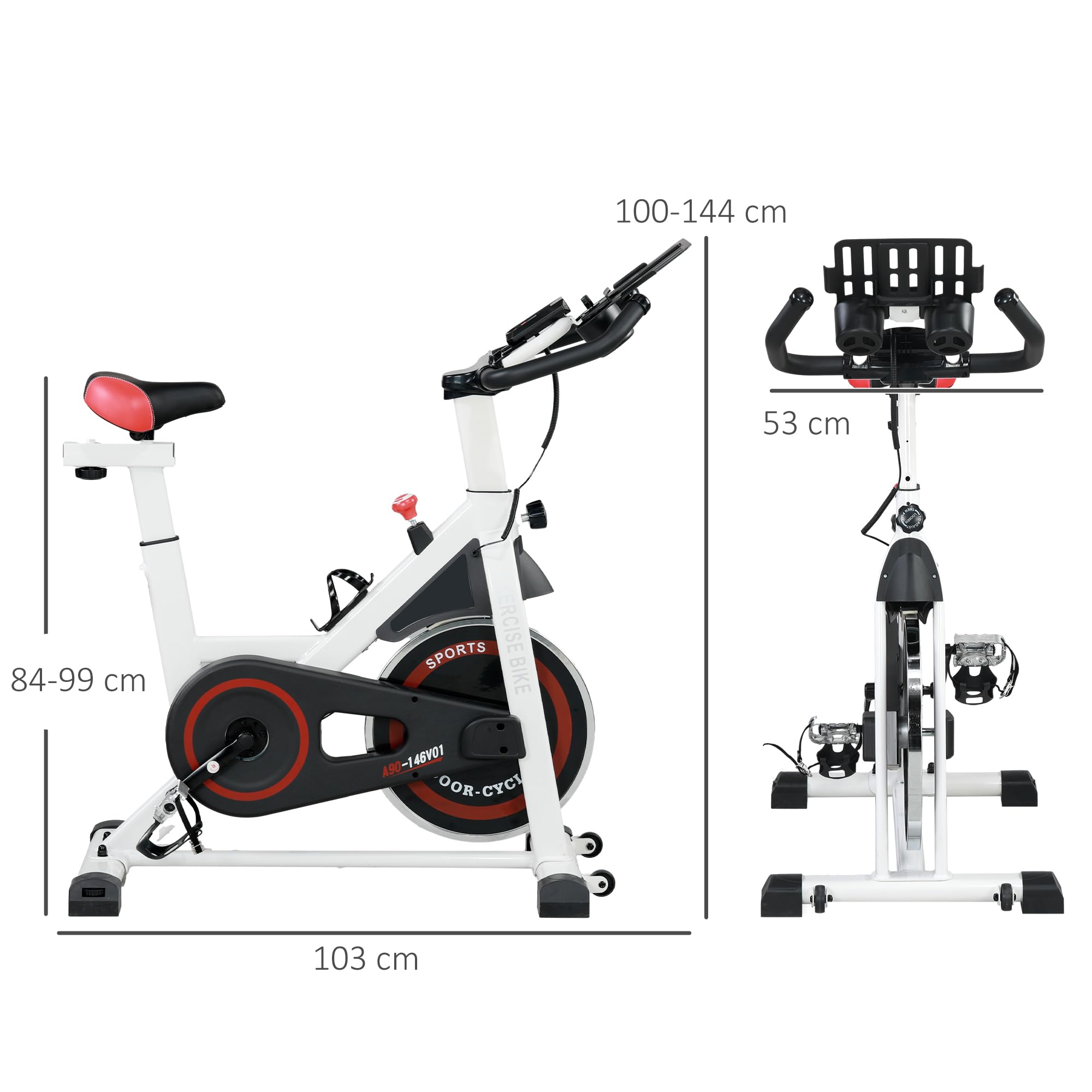 HOMCOM Heimtrainer Leiser Fahrrad Hometrainer Fahrrad mit LCD-Display, verstellbarem Sitz, Rollen, Indoor Fitnessbike mit Becherhalter für Zuhause, Stahl, weiß
