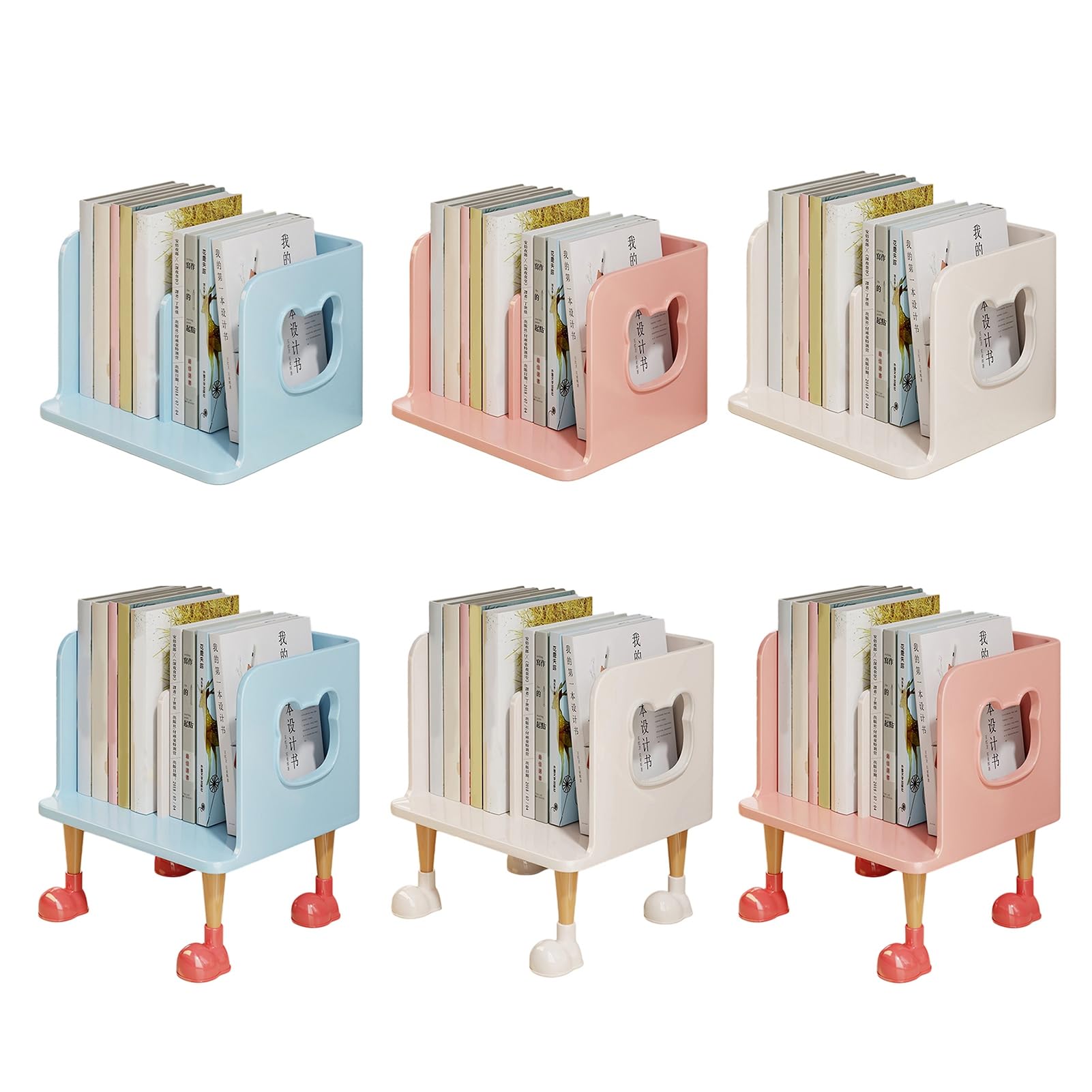 Simpatico fermalibri per scrivania – Mensola porta libri per bambini pastello con multi-scomparto, base anti-ribaltamento e design aperto, decorazione per libri di testo, quaderni e penne