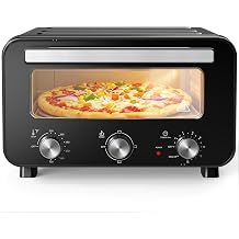 DUMOS Pizza Oven Indoor, 1600W Electric Pizza Maker Fast Heating, 4 Modes for 12 Inches Pizzas, with Stone & Spatula, Upper-Bottom Independent Heating Temperature Control
