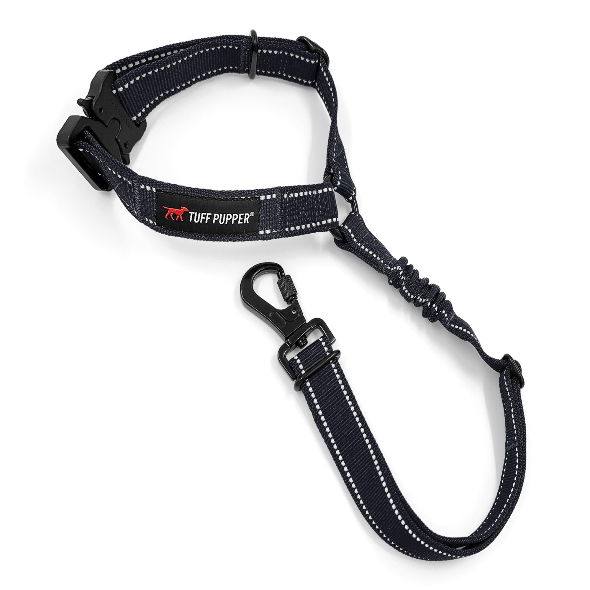 Tuff Pupper Dog Seat Belt for Car Headrest | Adjustable Length Dog Car Harness Restraint | Heavy-Duty Aviation Aluminum Carabiner & Tactical Buckle | Universal Fit for Small, Medium & Large Dogs