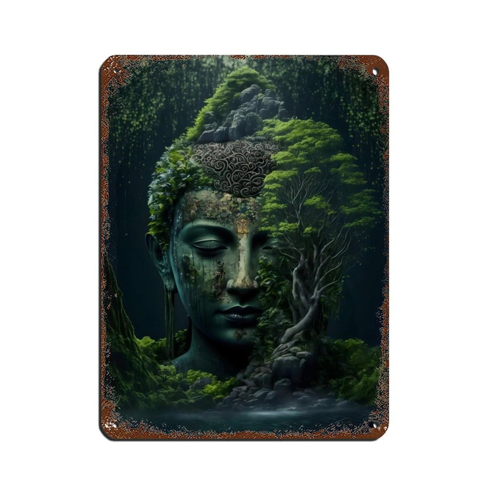 Illuminated Buddha Surrounded by Flowers (2) Tin Sign Vintage Metal Pub Club Cafe Bar Home Wall Art Decoration Poster Retro 12x16inch(30x40cm)