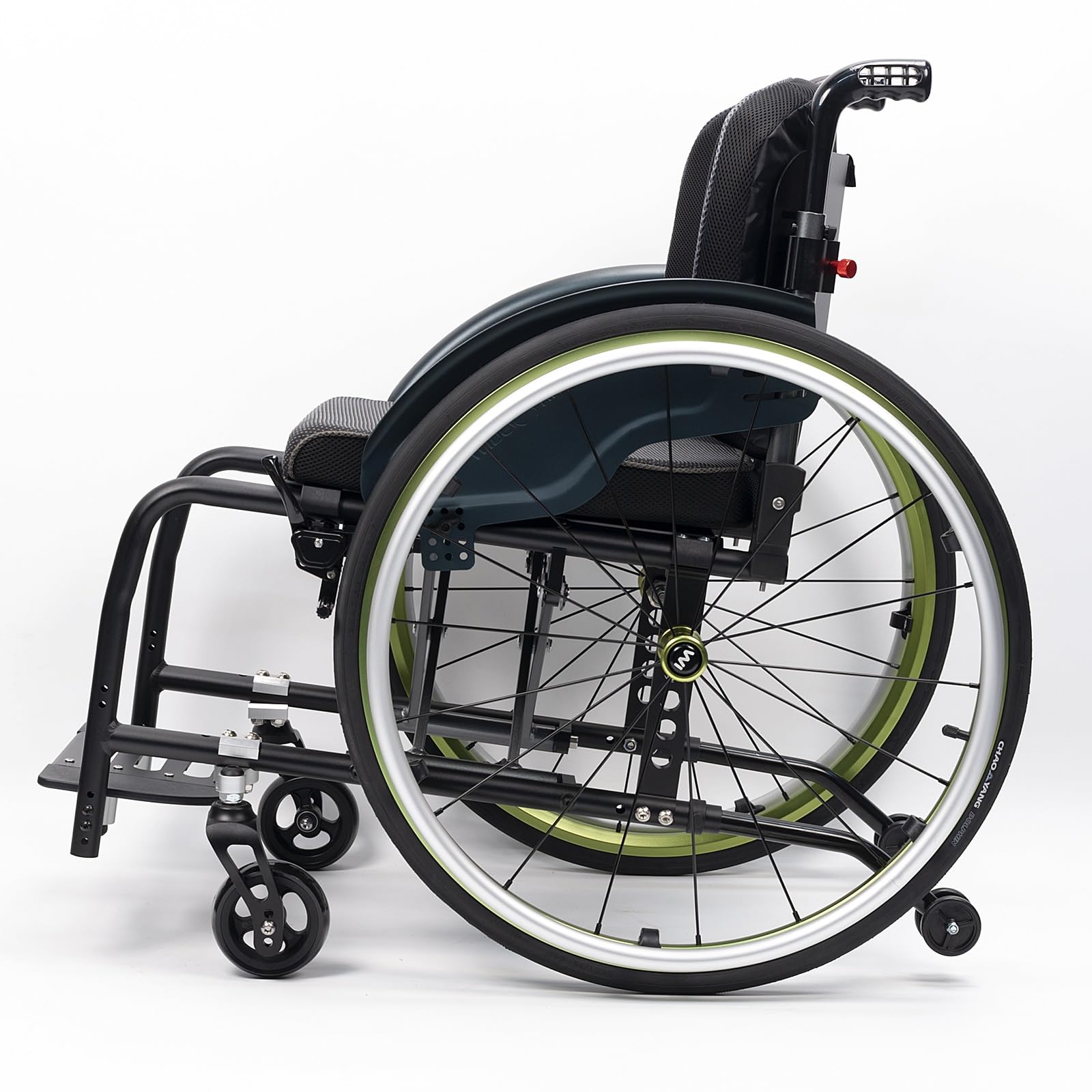 Silla de ruedas manual ligera, silla de ruedas deportiva ultraligera portátil todo terreno, silla de ruedas plegable, sillas de ruedas de transporte con antivuelco(Green B,38cm/15in)