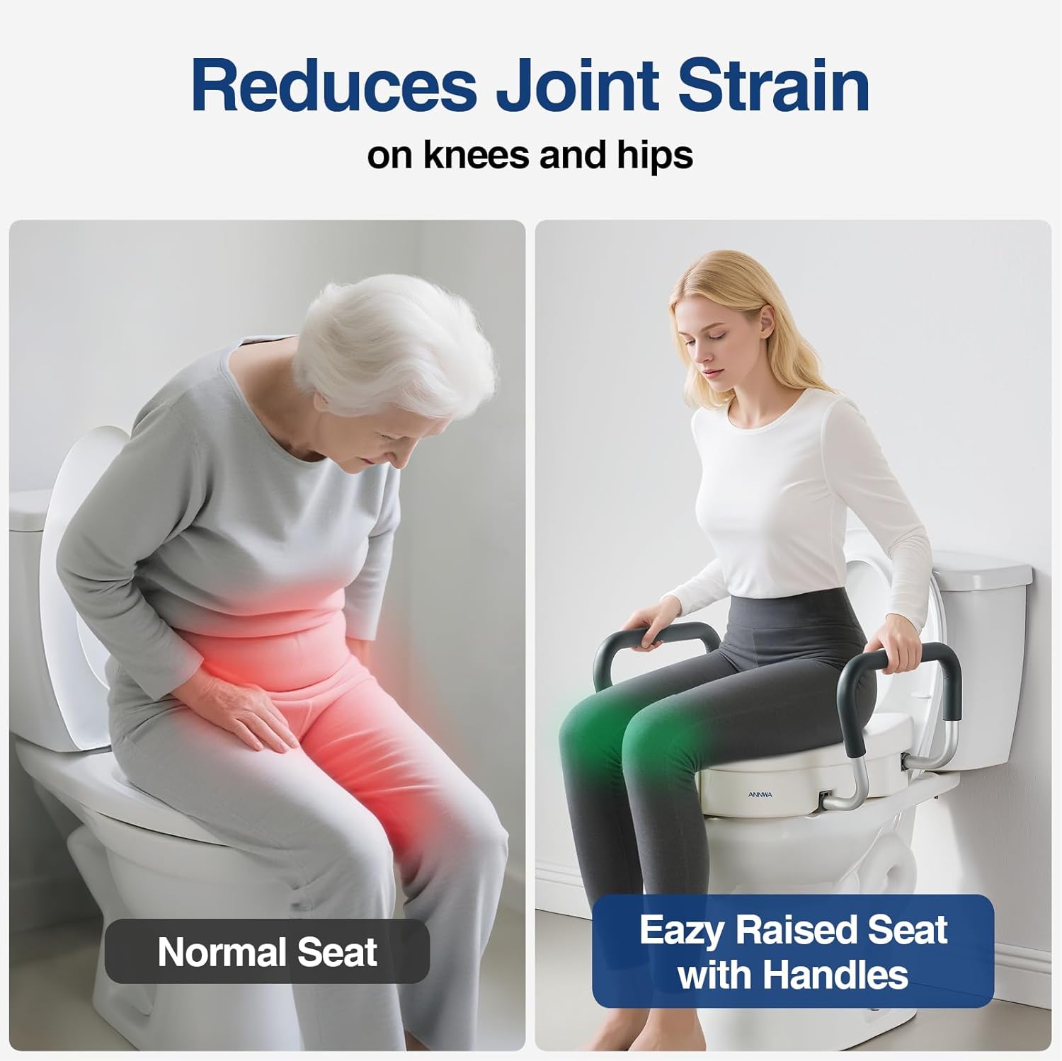 Raised Toilet Seat with Removable Padded Arms Adjustable Width 5" Toilet Seat Riser Supports 300lbs for Seniors, Pregnant, Handicap(N1FYT13-AZ)