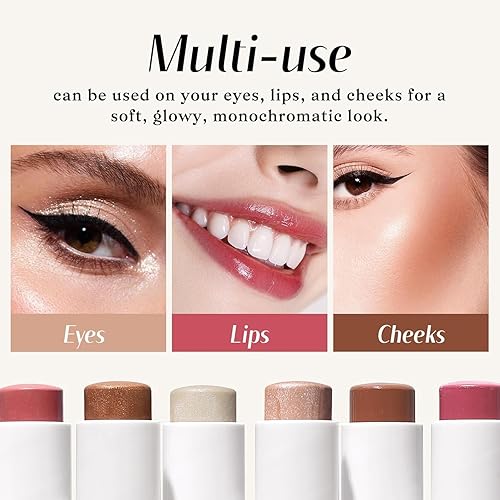 Vista 9 de KIMUSE Multi Stick Trio Face Makeup, Cream Blush Stick for Cheeks & Lips, Contour Stick & Highlighter Makeup Sticks for All Skin Cuarzo Rose Trio