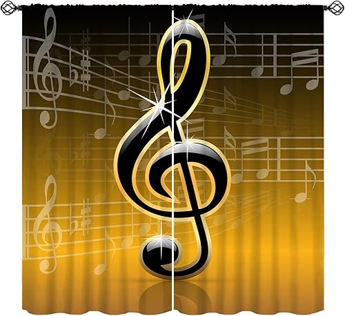 Miniatura 13 de Cortinas con notas musicales, cortinas con aislamiento térmico y bolsillo para cortinero, juego de 2 paneles para dormitorio, sala de estar, 42 Gris