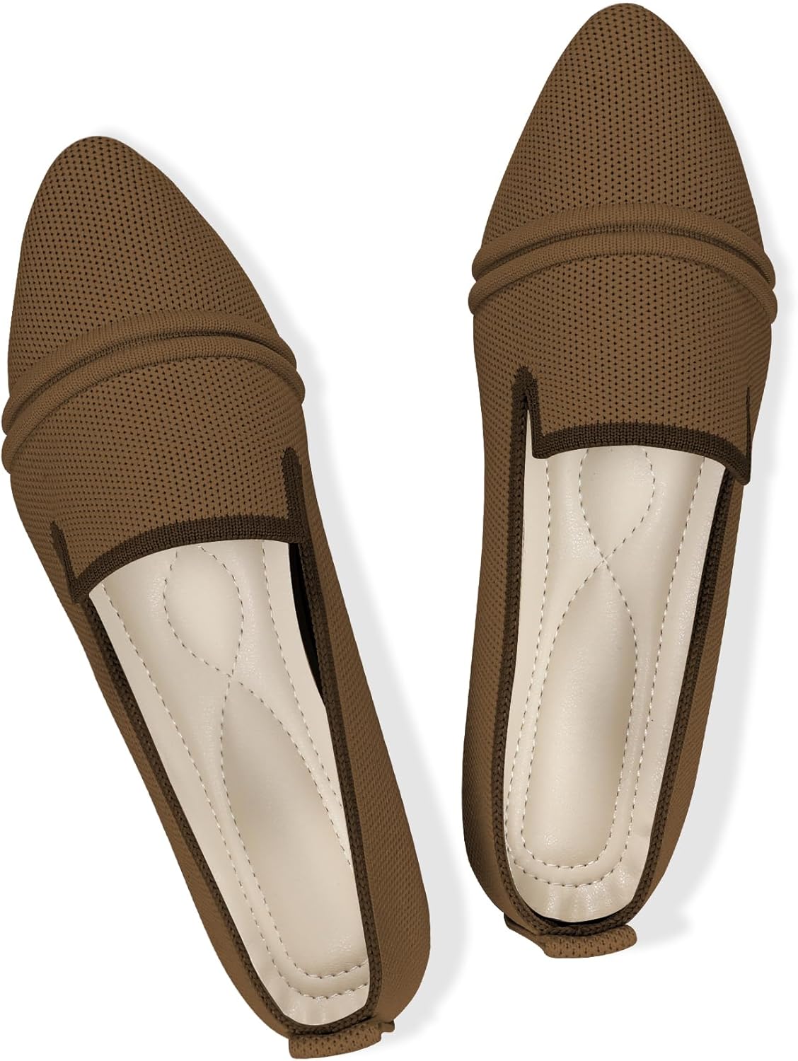 Pointed Toe Flats for Women, Ladies Mesh Dressy Ballet Flats for Office Travel Foldable Soft Casual Slip-on Ballerina Shoes(7.5 US, Brown)