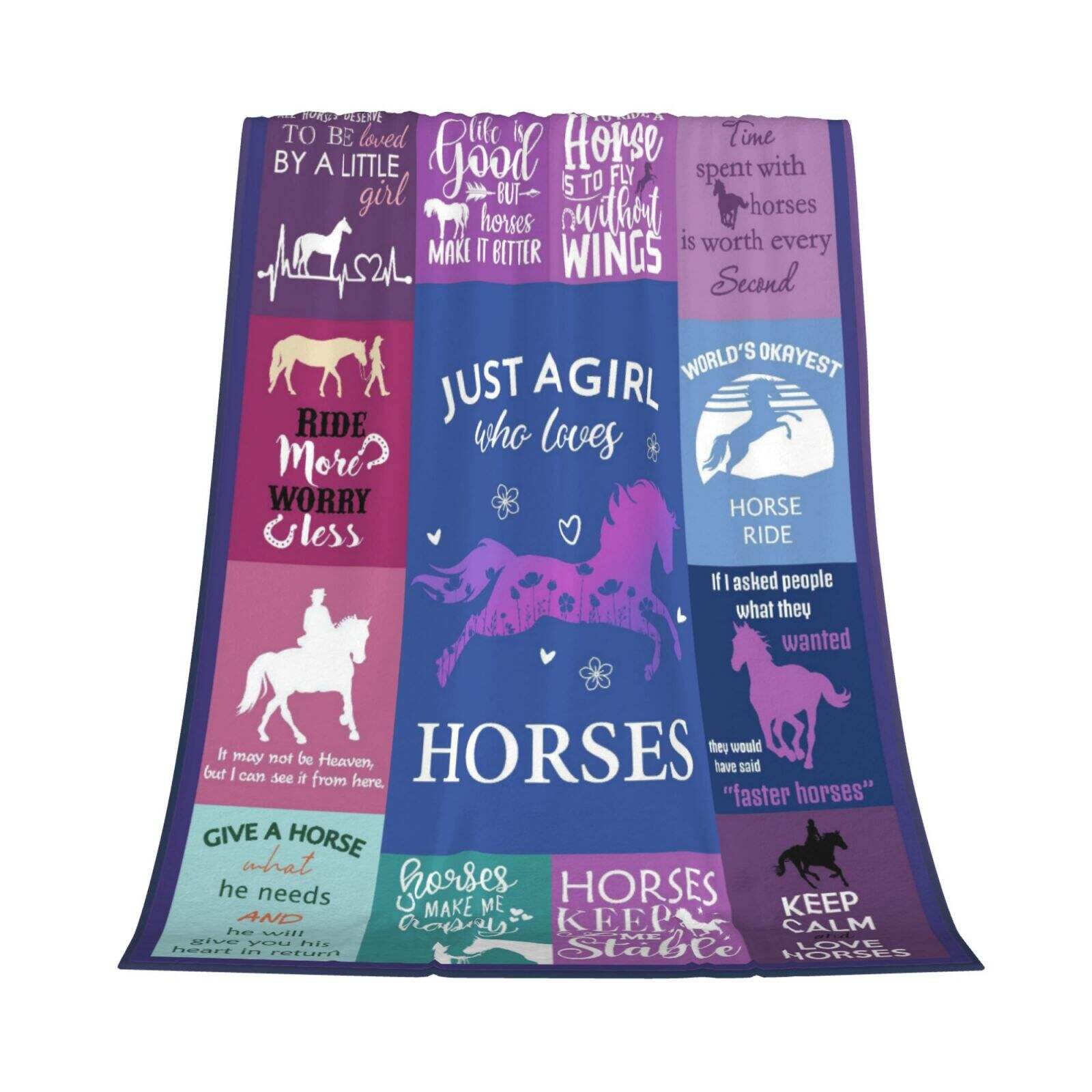GardEssere Just A Girl Who Loves Horse Blanket Throw Horse Gifts for Girls Pony Flannel Blankets Cartoon Farm Animal Warm Soft Lightweight Throws for Sofa Bedding for Men Women Kids 100x130 CM