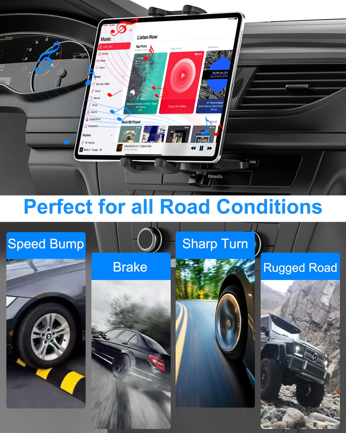 Support Tablette Voiture CD, [Bras Télescopique] Support iPad Voiture CD avec Rotatif à 360, Support Tablette Voiture pour Lecteur de CD pour iPad Pro Air, Galaxy Tab, 4-12.9" Tablette