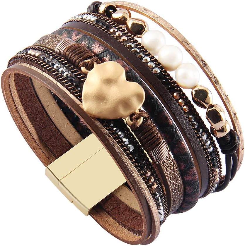 AZORA Womens Leather Cuff Bracelet Baroque Pearl Wrap Bracelets Gorgeous Gold Tube Bangle Handmade Wristbands Jewelry Bohemian Gift for Women - Image 4