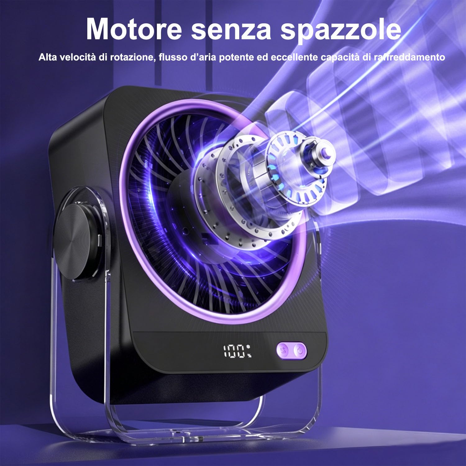 Ventilatore da Tavolo, Ventilatore Portatile 4000 mAh USB Ricaricabile, 5 Velocità Angolo Regolabile a 180° Ventilatore da Scrivania per Ufficio, Casa, Campeggio
