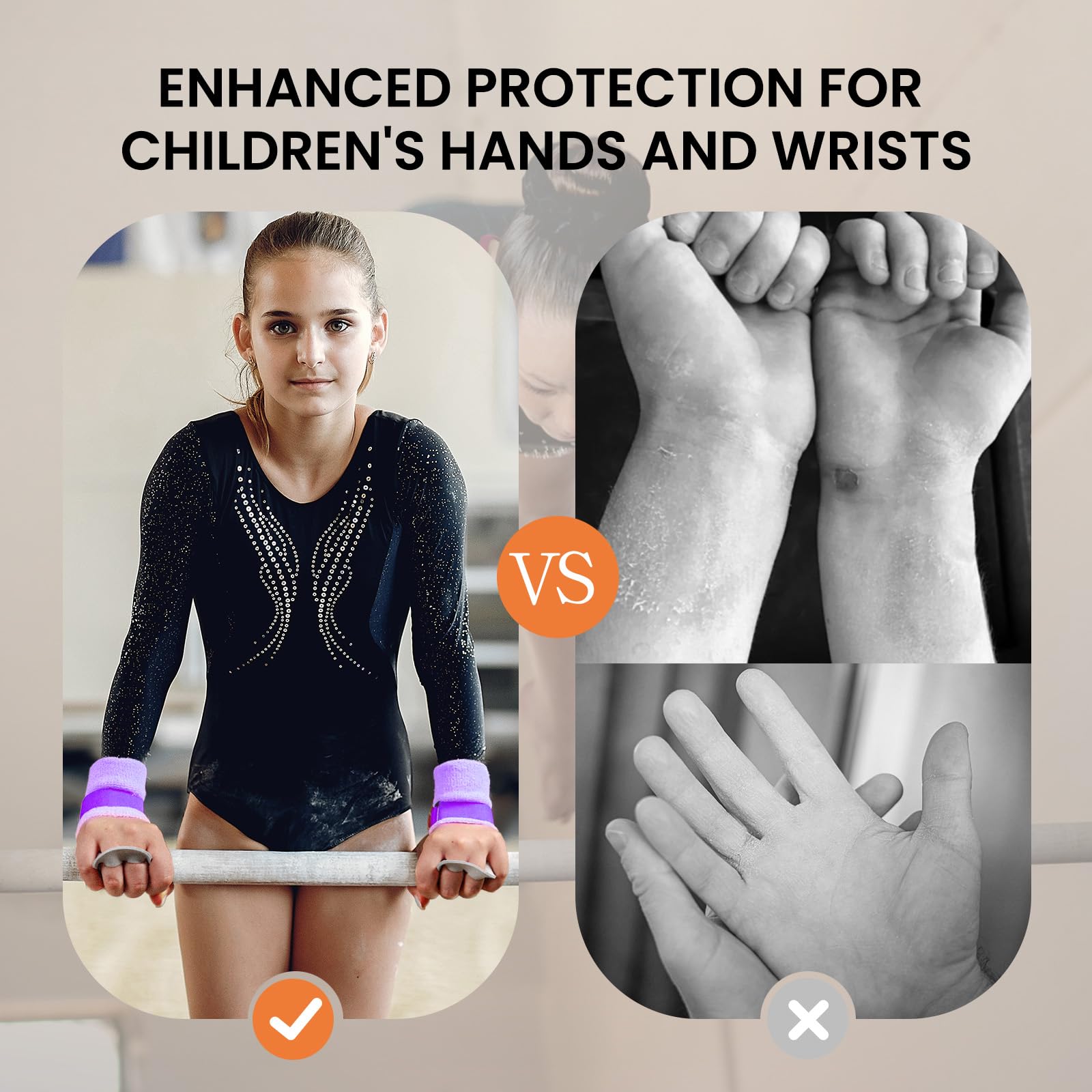 FINGER TEN Set di polsini per ginnastica, per ragazze, giovani, bambini, con protezioni per il palmo della mano, supporto per il polso, per kettlebell, sport, tennis, allenamento, yoga, atletica