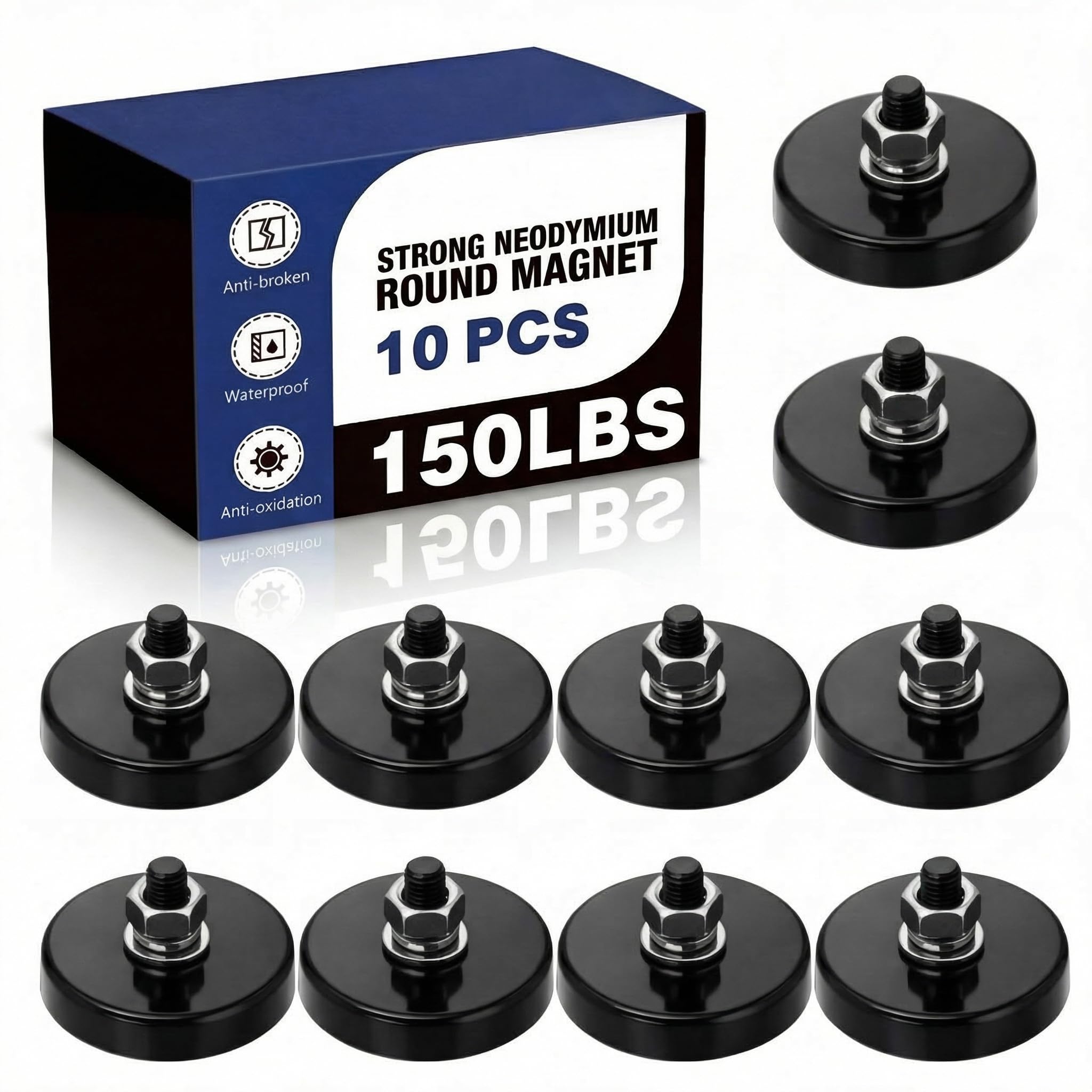 Therwen 10 Pack 150 lb Magnet with Threaded Stud, 1.42 In-90lb-m6, Silver — Amazon image 11