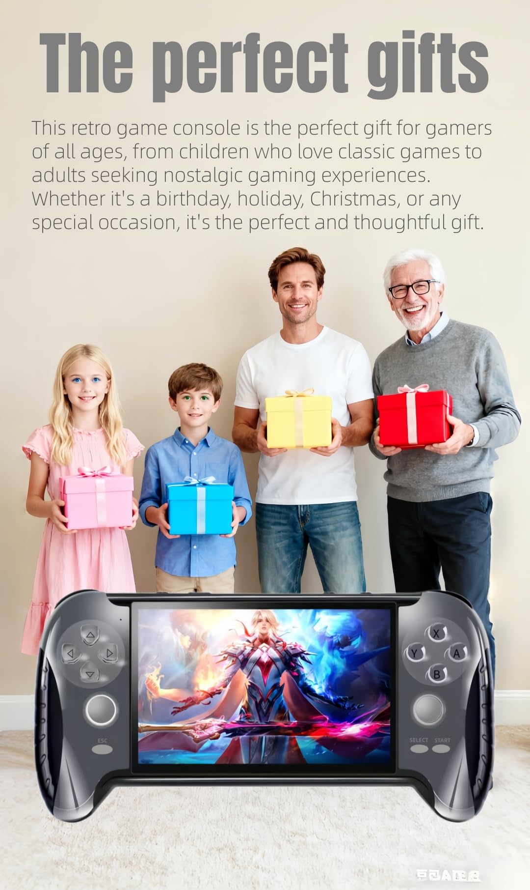 4.3 Pulgadas Consola de Videojuegos Portátil Diseño de Mango Creativo Emuladores Múltiples Salida TV/MP4/MP3/E-Book Juegos Retro de Puzzle Casual Regalos de Cumpleaños/Vacaciones