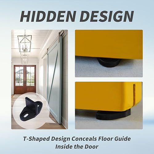 Vista 6 de Paquete de 4 guías de suelo negras para puertas correderas de granero, guías en forma de T, guías de riel inferior montadas en el suelo, guías