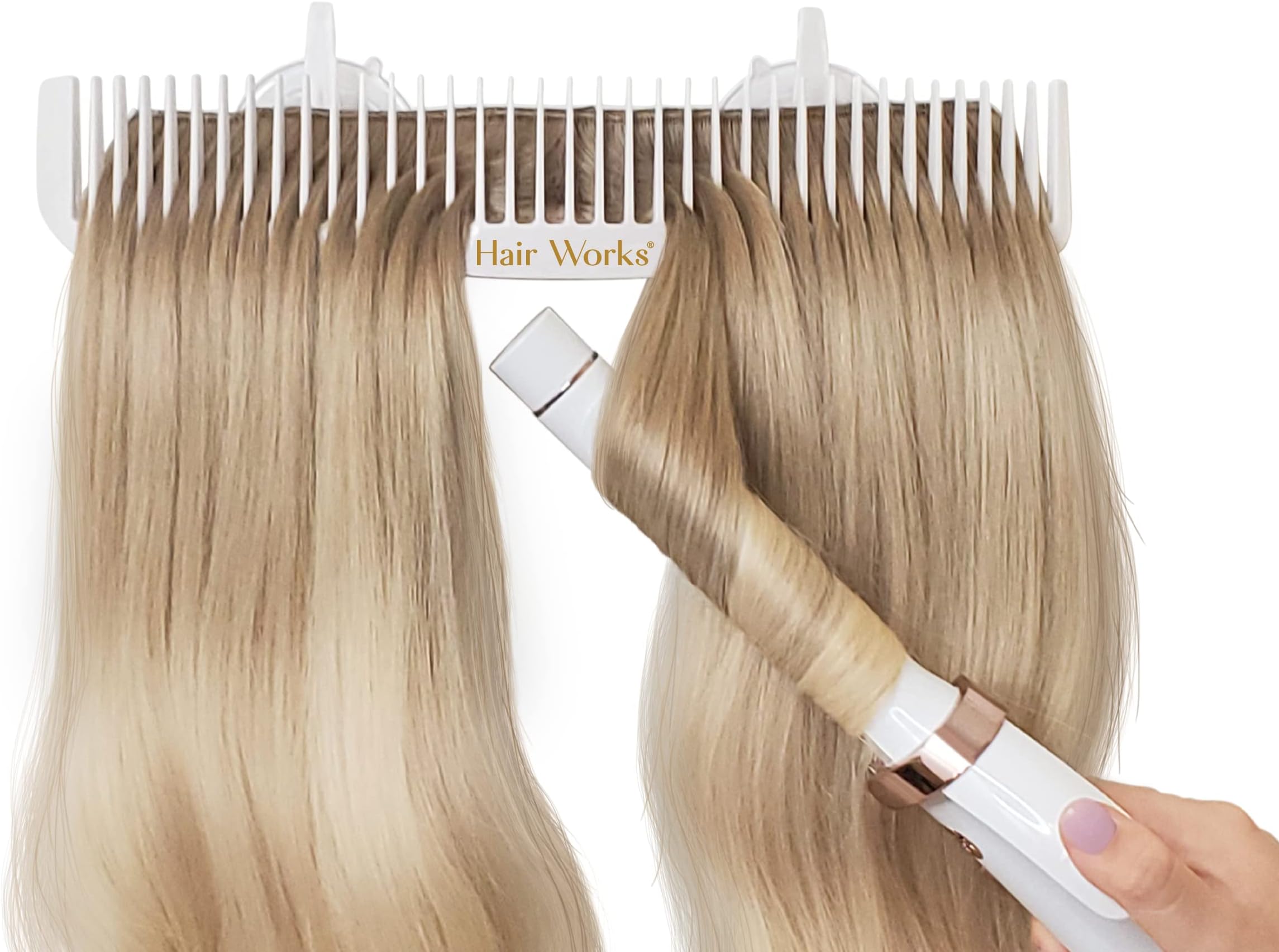 Hair Works ULTRA Hair Extension Holder - Professionally Designed to Hold Extra Wide Wefts including Halos, Hand Tied, Beaded Wefts and Full Bundles While You Wash, Color, Style & Store (White)