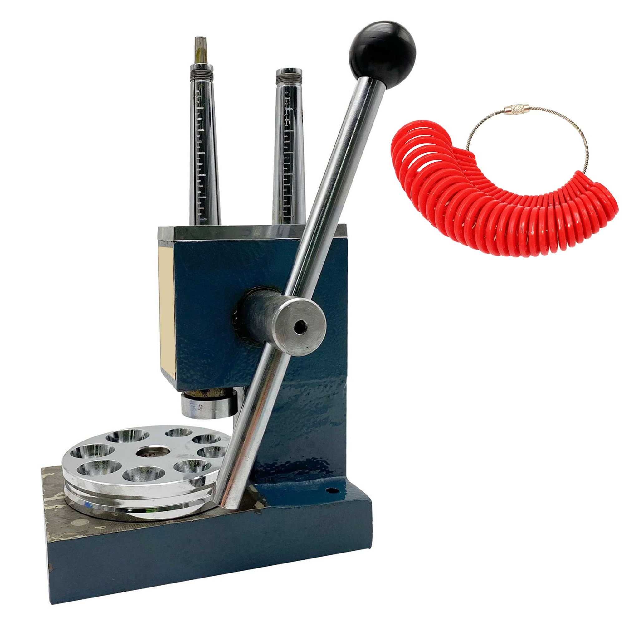Herramienta de medición manual de anillos, reductor profesional de anillos para hacer joyas, tamaño de banda ajustable con base pesada, para tamaño y cambio de tamaño de anillos lisos