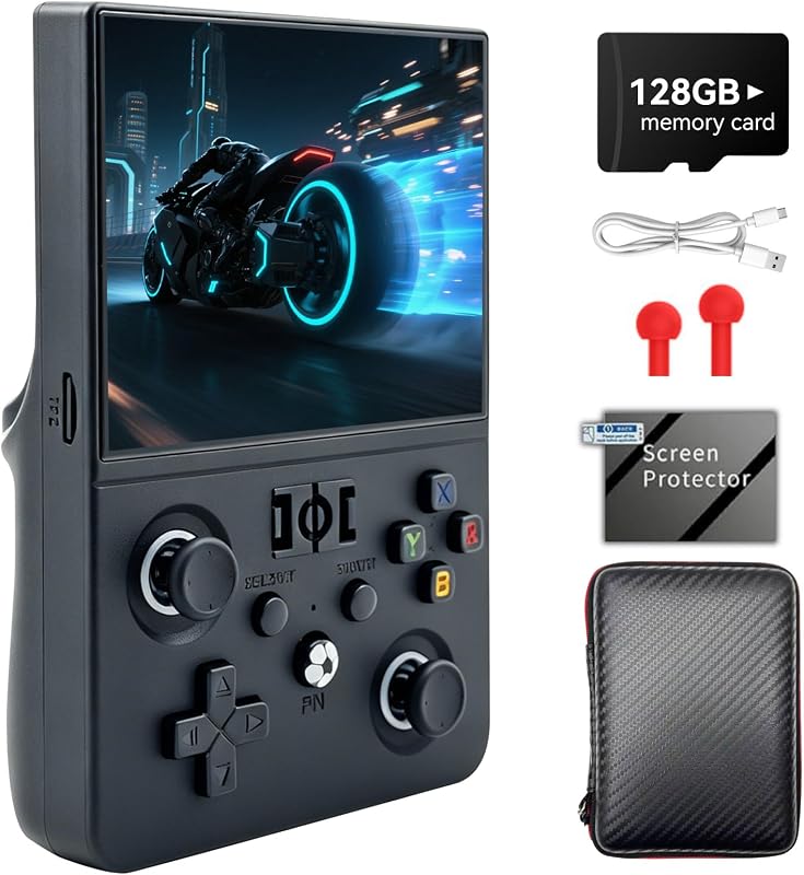 Consola portátil retro R36MAX 2, emulador de juegos portátil IPS HD de 4,5", agarre desmontable, más de 20000 juegos arcade clásicos, Linux de código abierto y batería de 4000 mAh (Negro-128G)