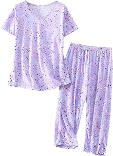 HOWINCO Women's Pajama Sets Cotton Plus Size Sleepwear Top and Capri Pant Soft Pj Set Ladies Pajamas Sets