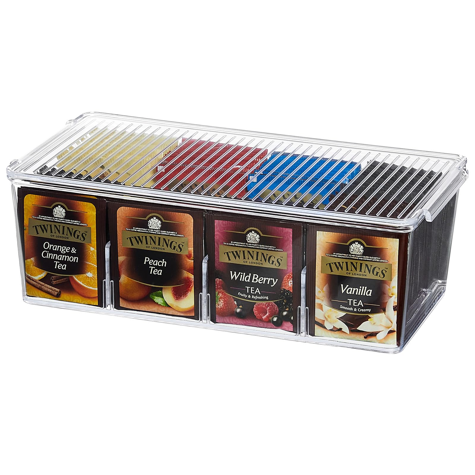 Lifewit Teebox, 8 Fächer Teebeutel Aufbewahrung mit Deckel, Tee Organizer für Teebag, Kaffeebeutel Aufbewahrungsbox,Zur Verwendung in Küchen,Speisekammern, Arbeitsplatten,Transparent,29cm(L) 1 Stück