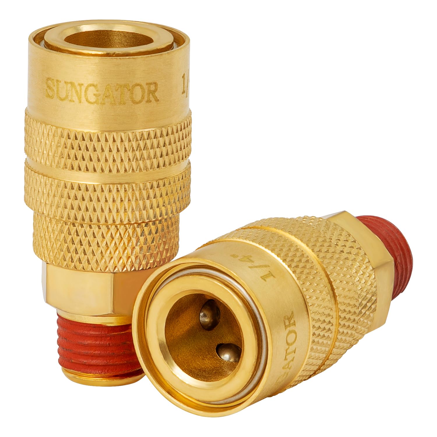SUNGATOR 2 Pack 3/8'' Male NPT Industrial Air Couplers with 1/4'' Flow Hole, Brass 3/8'' MNPT Thread to 1/4'' Air Hose Fittings, Quick Connect