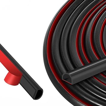 20FT Weather Stripping Door Seal, Silicone D-Shaped Weather Stripping Self Adhesive Door Seal Strip for Door Frame & Window Seals Black, 3/8" W 1/4" T