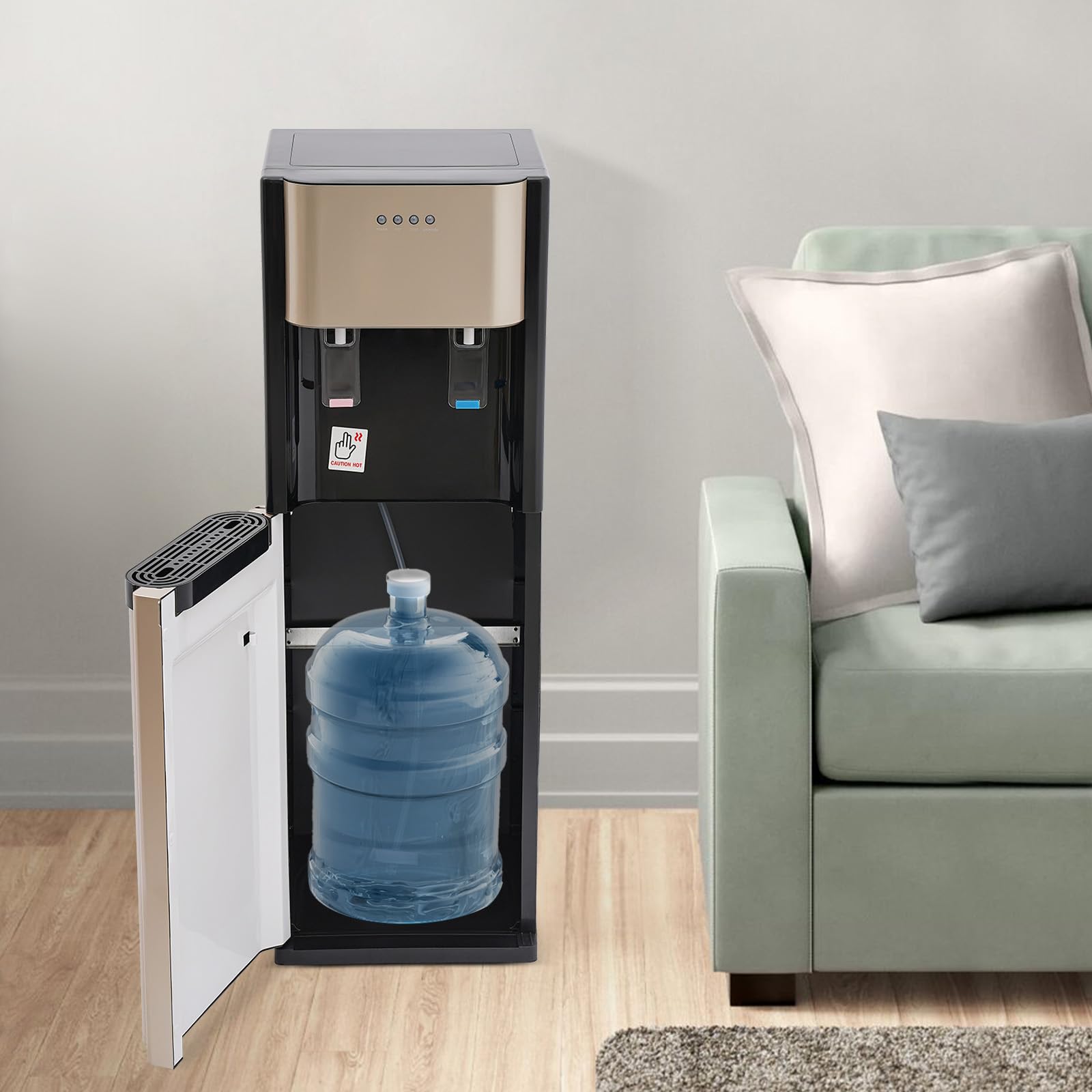Water Dispensers, Bottom Loading Instant Hot/Cold Water Cooler Hold 5.28Gal 620W Portable Water Warmer for Travel, Hotel,Offices, Living Room(Gold)